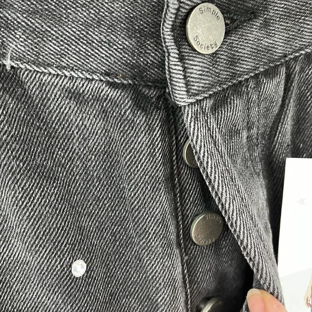 Simple Society distressed super high rise button fly raw hem jeans NEW NWT 15 32